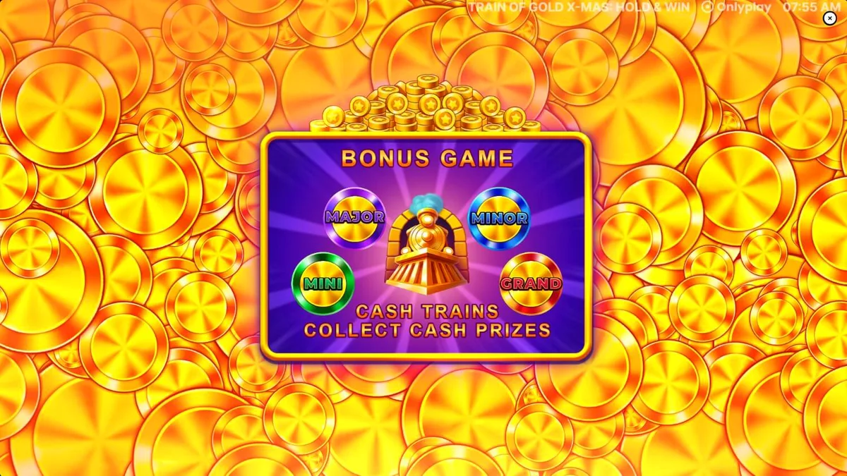 Tampilan visual slot Train of Gold X-Mas dengan tema kereta emas dan salju