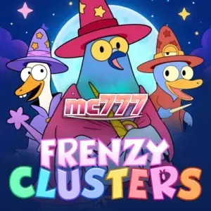 Tampilan visual slot Frenzy Clusters dengan grid 7x7 yang penuh warna